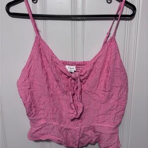 Japna pink and white gingham peplum tank top